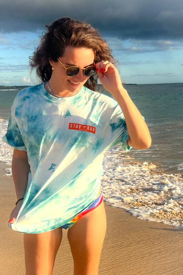 Stay Rad White and Teal Tie-Dye Tee - LAST CHANCE